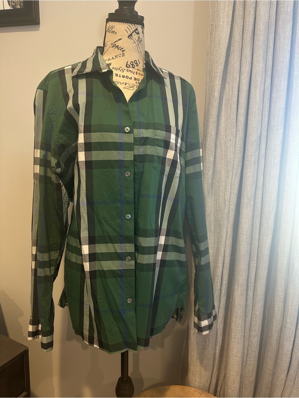 Burberry Green Plaid Button-Up Shirt